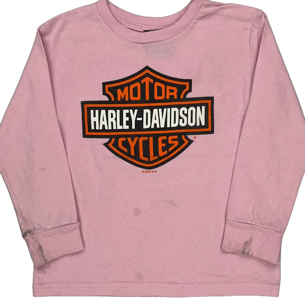 Age 5-6 Harley Davidson Graphic Long Sleeve T-Shirt - XS Pink Cotton - Image 4