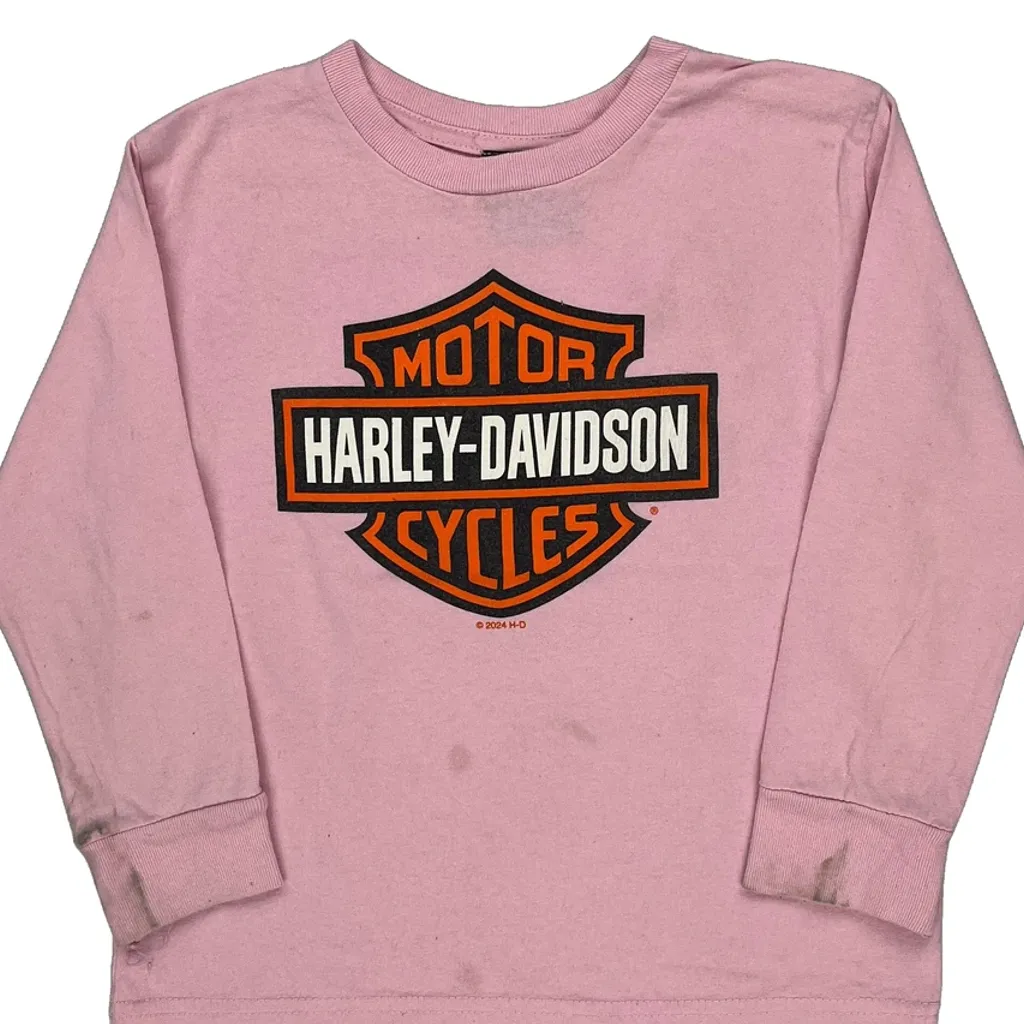 Age 5-6 Harley Davidson Graphic Long Sleeve T-Shirt - XS Pink Cotton - Image 5