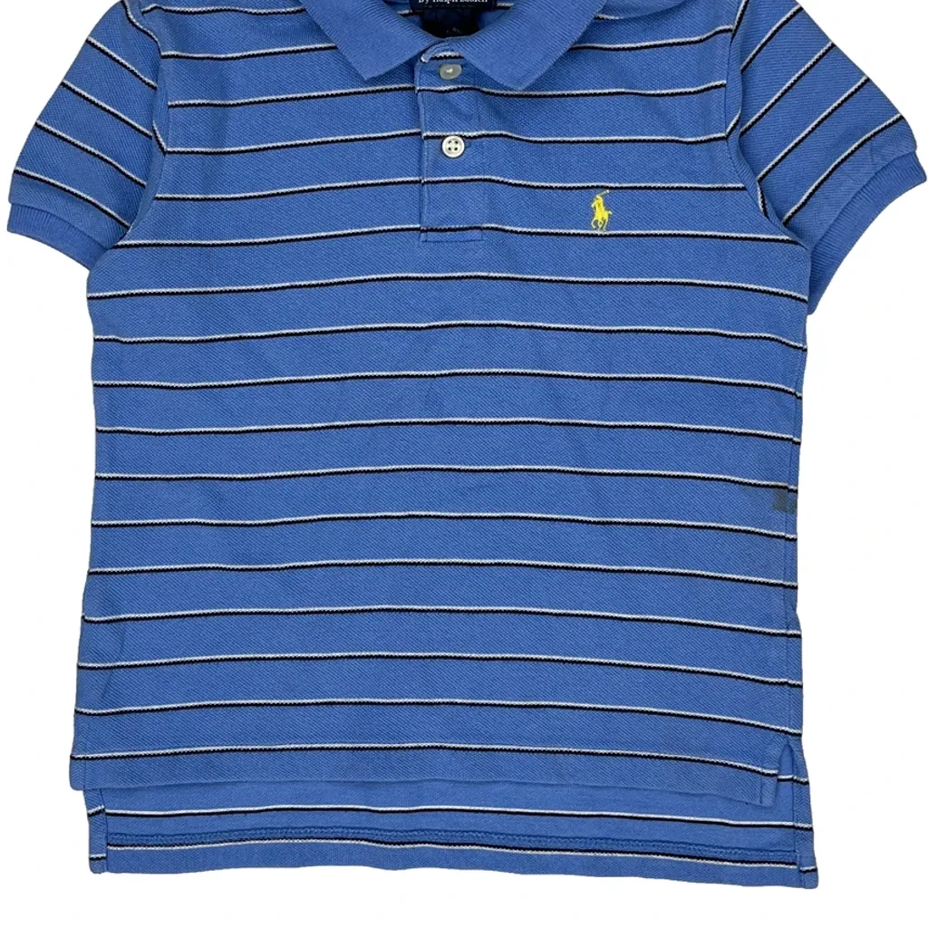 Age 5 Polo By Ralph Lauren Striped Polo Shirt - Small Blue Cotton - Image 5