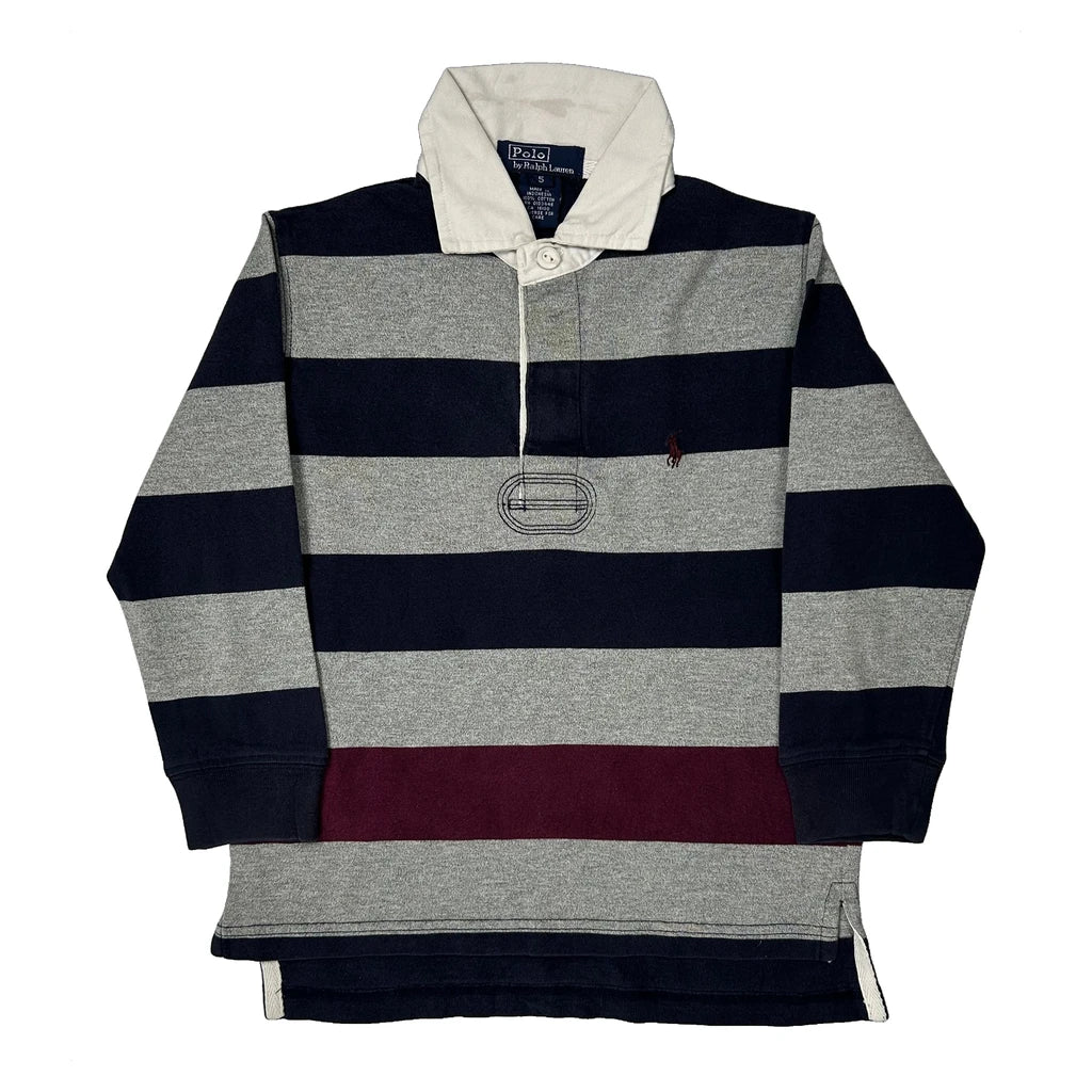 Age 5 Polo By Ralph Lauren Striped Rugby Shirt - Small Grey Cotton
