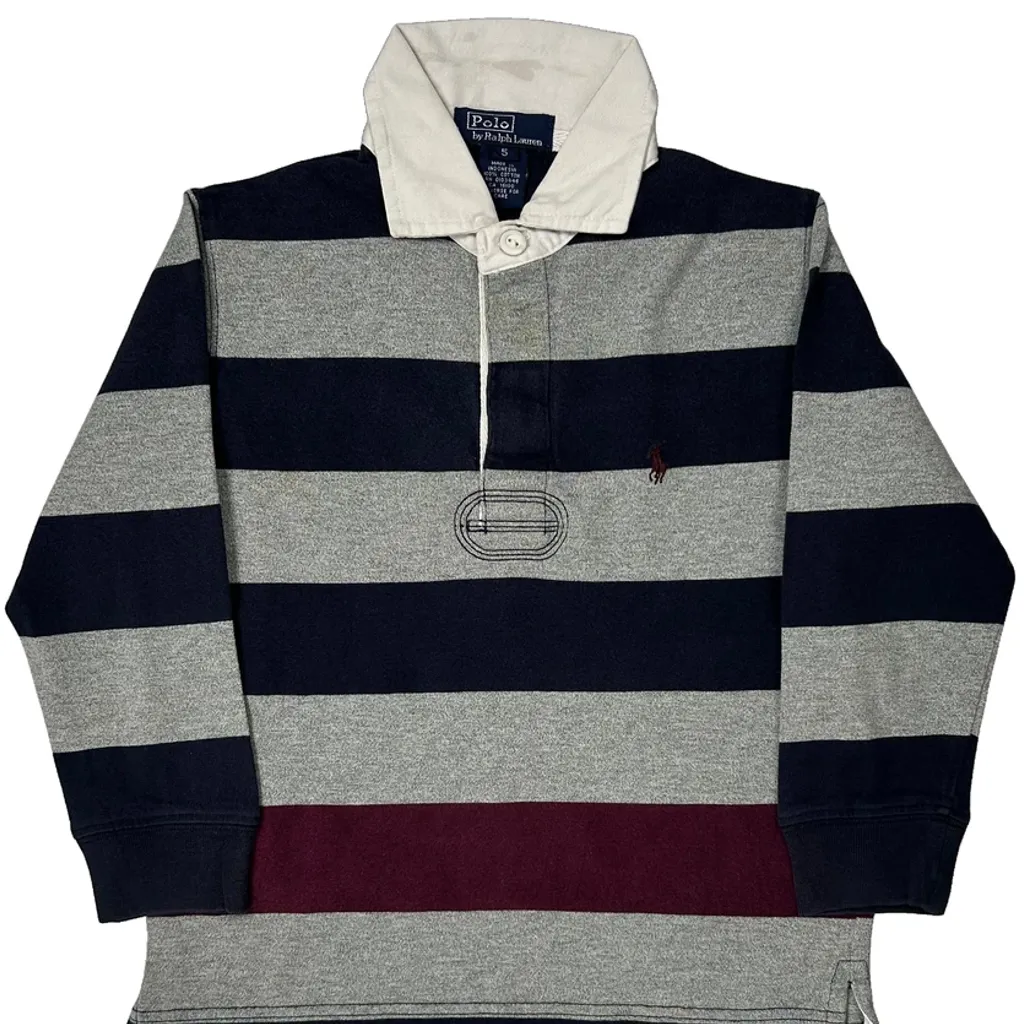 Age 5 Polo By Ralph Lauren Striped Rugby Shirt - Small Grey Cotton - Image 4