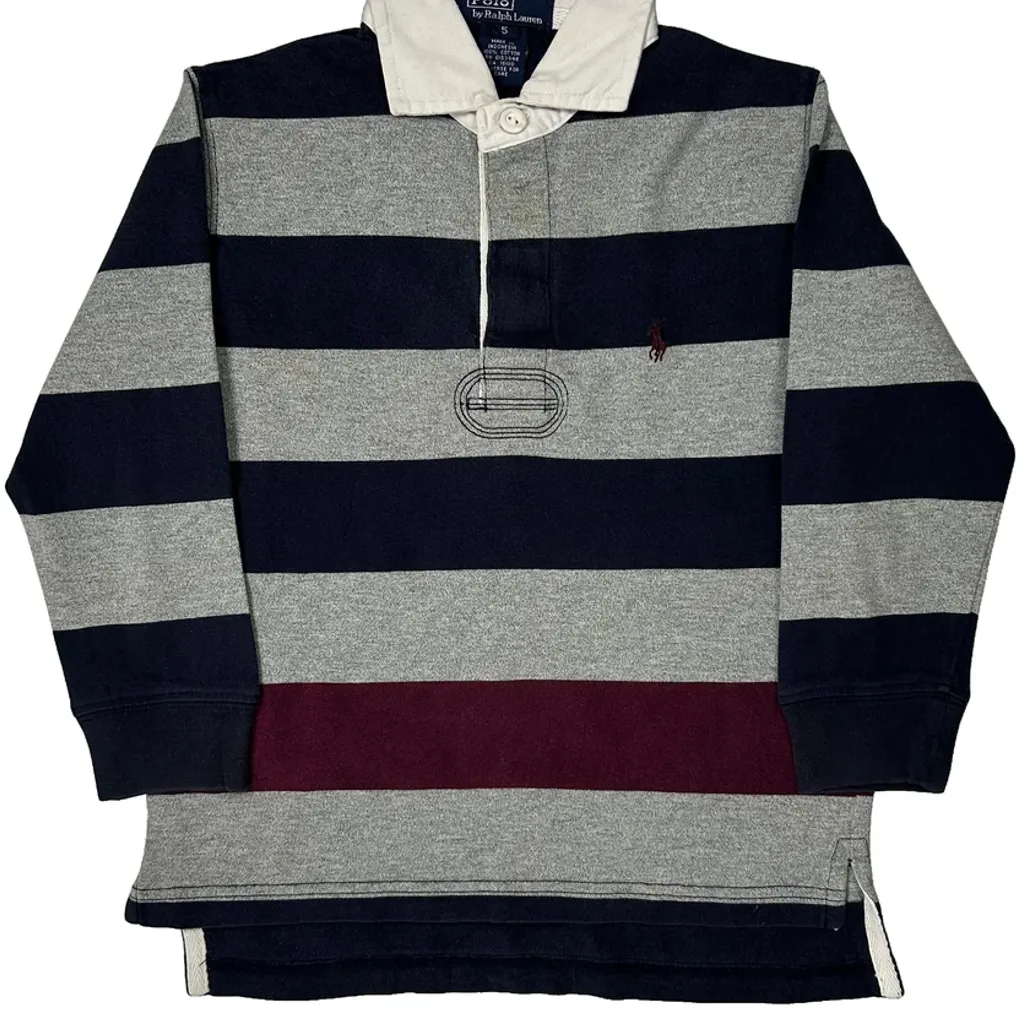 Age 5 Polo By Ralph Lauren Striped Rugby Shirt - Small Grey Cotton - Image 5
