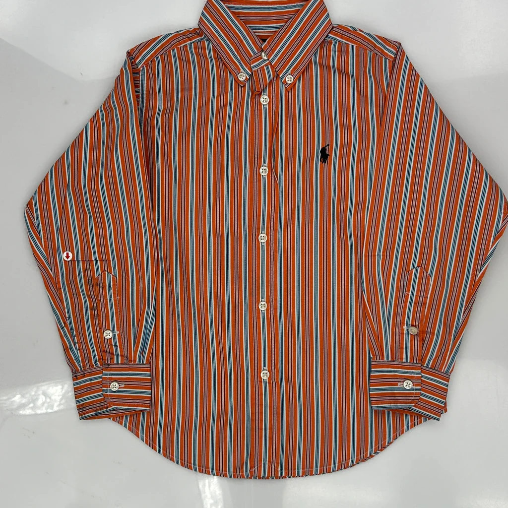 Age 5 Ralph Lauren Striped Shirt - Small Orange Cotton - Image 3