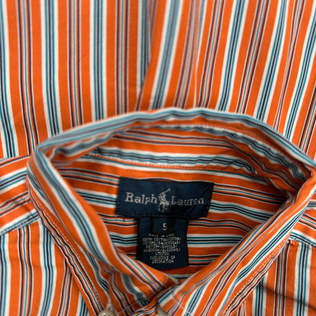 Age 5 Ralph Lauren Striped Shirt - Small Orange Cotton - Image 4