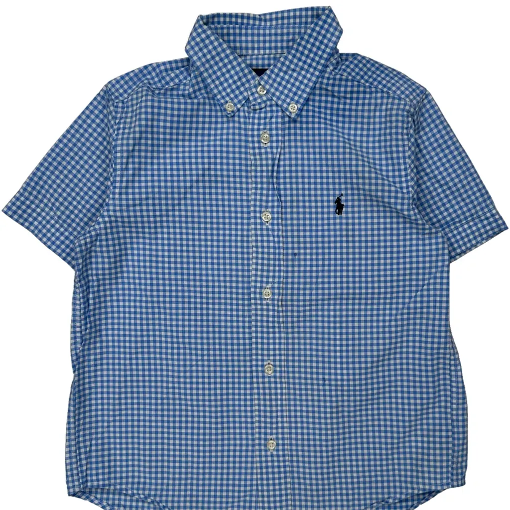 Age 5 Ralph Lauren Checked Short Sleeve Shirt - Small Blue Cotton - Image 4