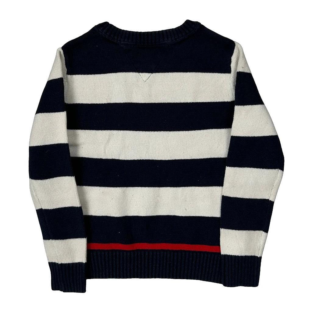 Age 6-7 Tommy Hilfiger Striped Jumper - Small Navy Cotton - Image 2