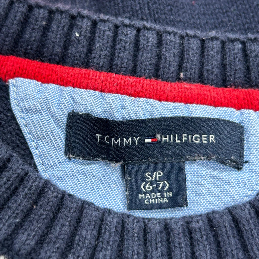 Age 6-7 Tommy Hilfiger Striped Jumper - Small Navy Cotton - Image 3