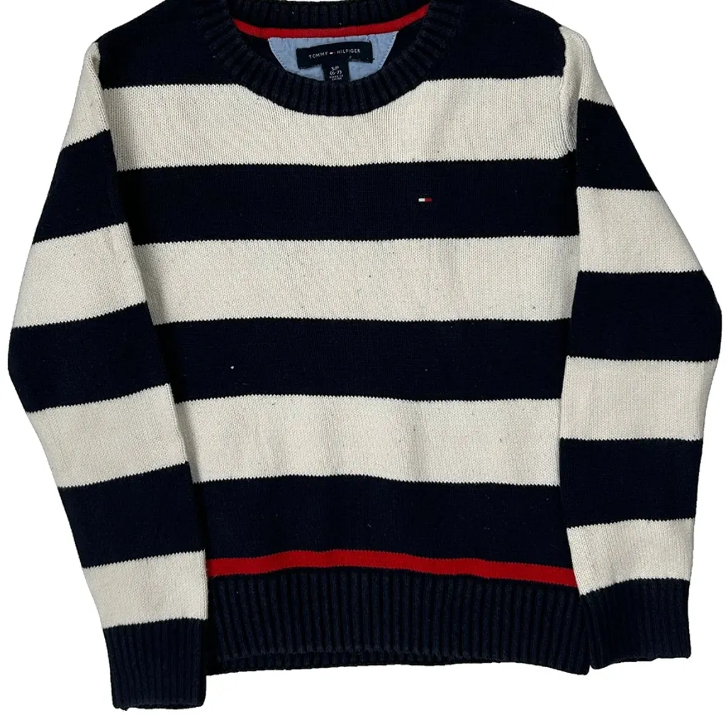 Age 6-7 Tommy Hilfiger Striped Jumper - Small Navy Cotton - Image 4