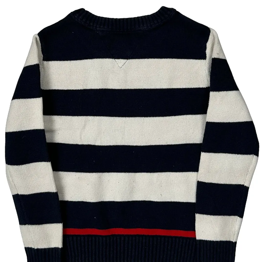 Age 6-7 Tommy Hilfiger Striped Jumper - Small Navy Cotton - Image 7