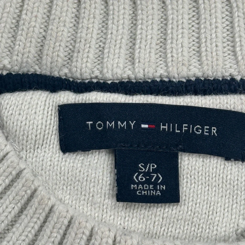 Age 6-7 Tommy Hilfiger Striped Long Sleeve T-Shirt - Small Cream Cotton - Image 3