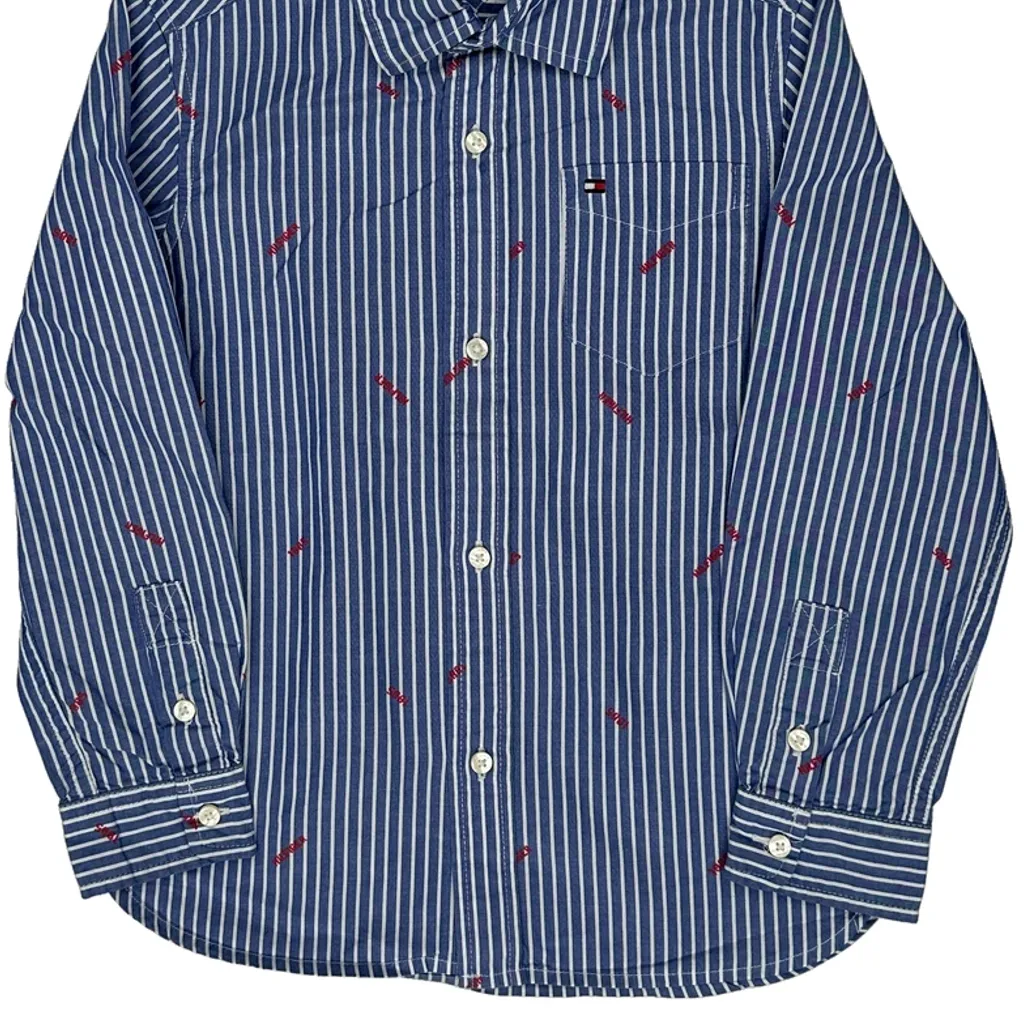 Age 6-7 Tommy Hilfiger Striped Shirt - Small Blue Cotton - Image 6