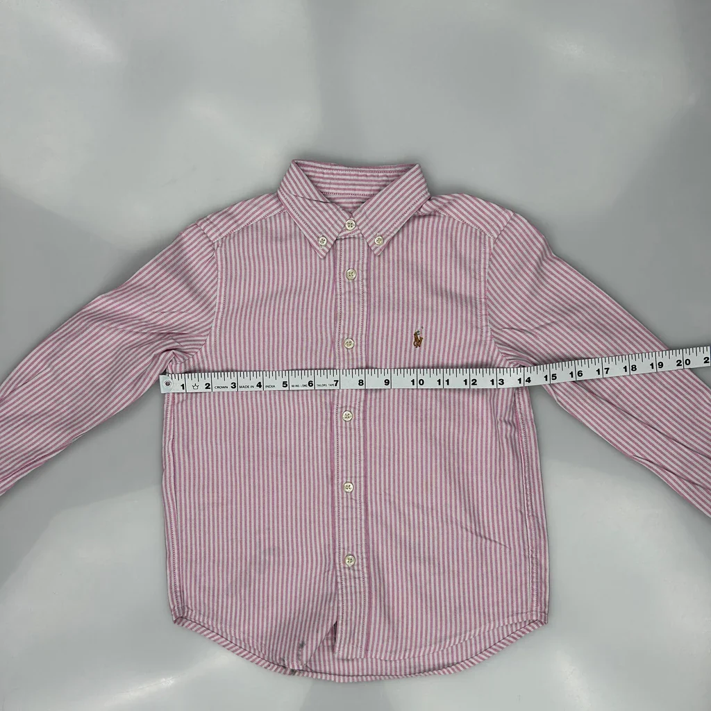 Age 6-8 Polo By Ralph Lauren Striped Shirt - Small Pink Cotton - Image 3