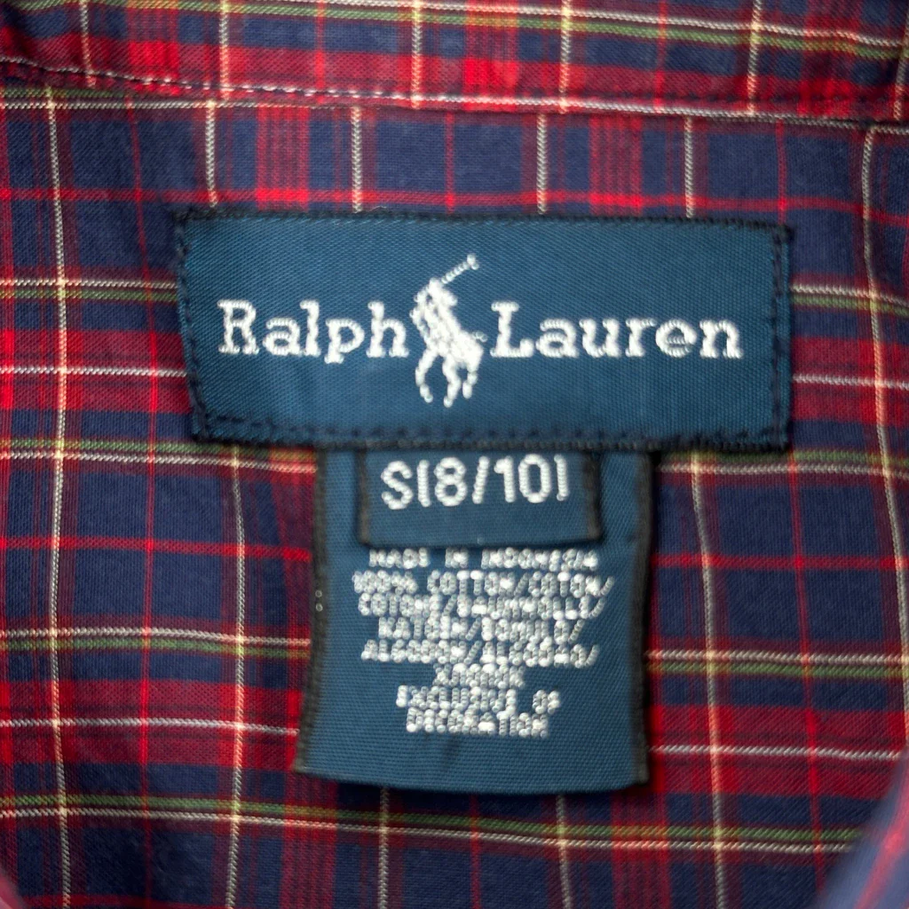 Age 6-8 Ralph Lauren Checked Shirt - Small Red Cotton - Image 3