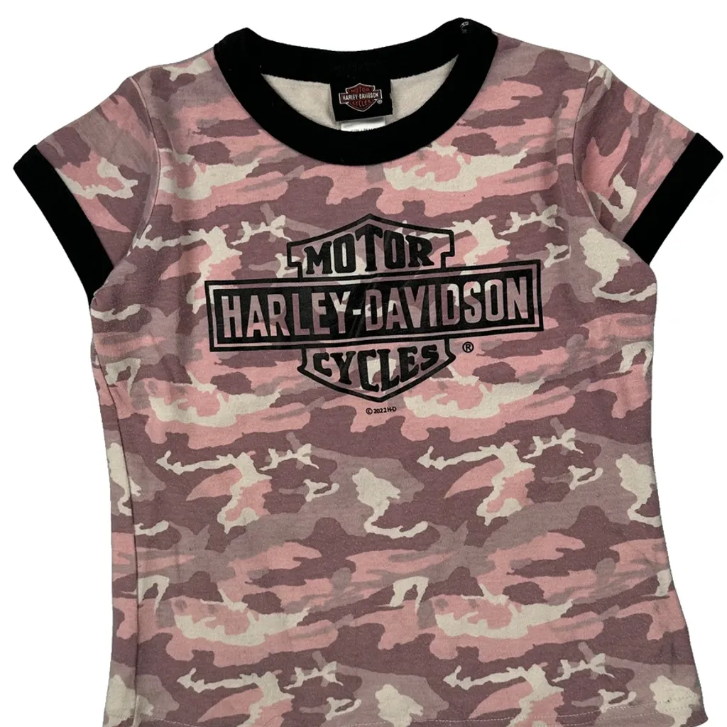 Age 6 Harley Davidson Camo T-Shirt - Small Pink Cotton Blend - Image 4