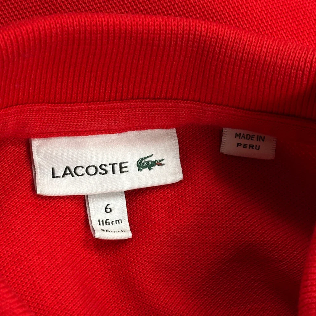 Age 6 Lacoste Polo Shirt - XS Red Cotton - Image 3