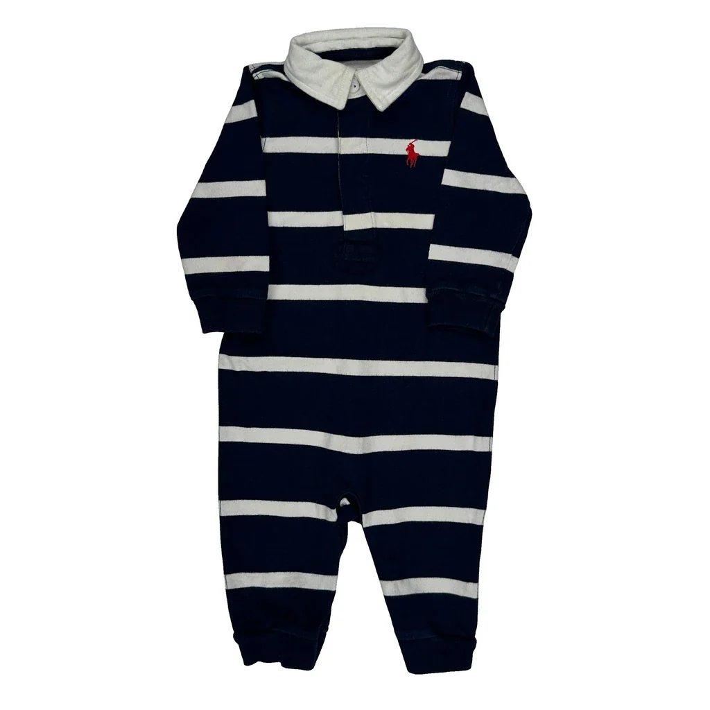 Age 6 Months Ralph Lauren Striped Overalls - 2XS Navy Cotton