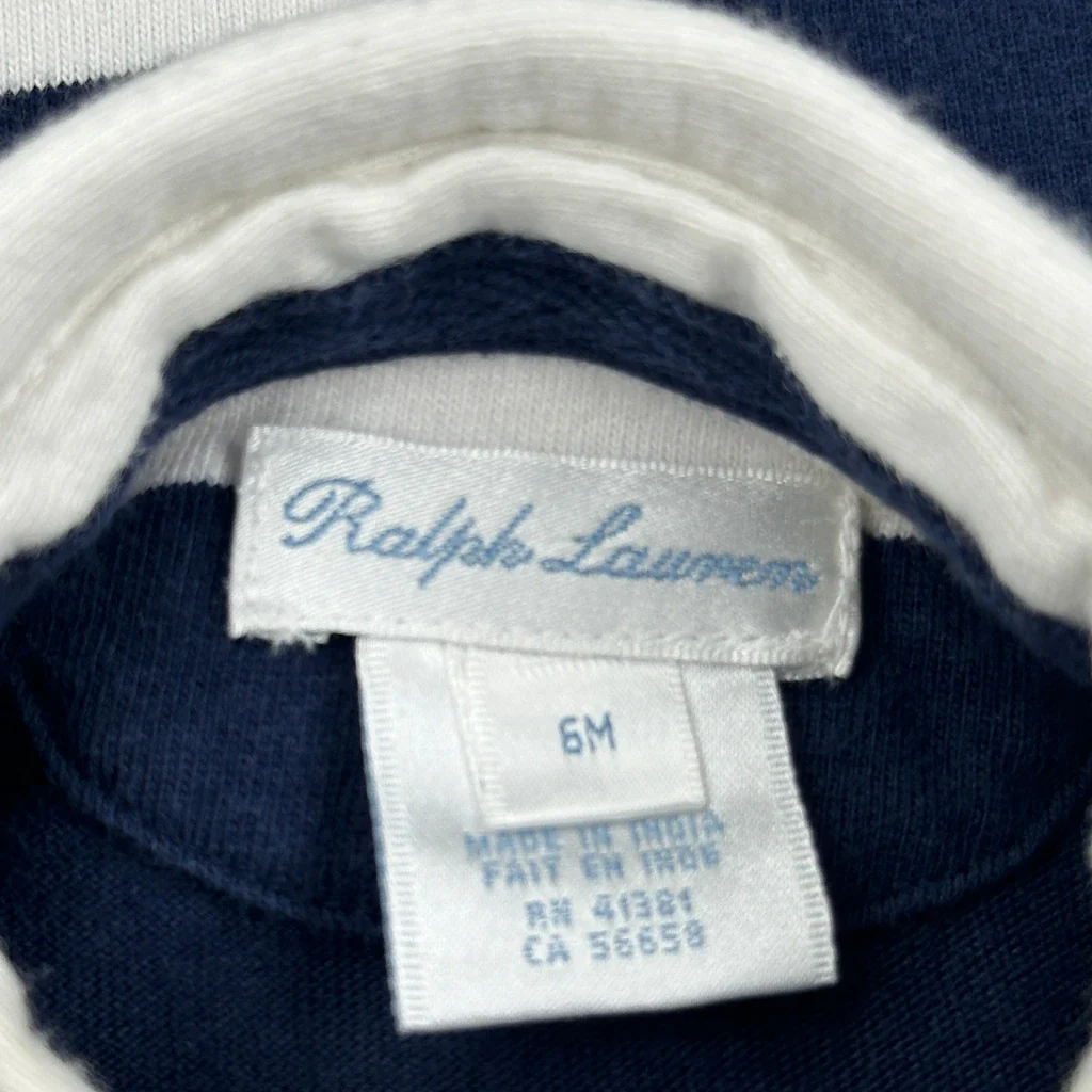 Age 6 Months Ralph Lauren Striped Overalls - 2XS Navy Cotton - Image 3