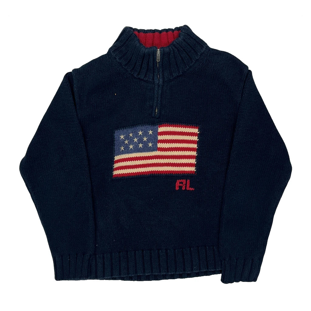 Age 6 Polo By Ralph Lauren Graphic 1/4 Zip - Small Navy Cotton