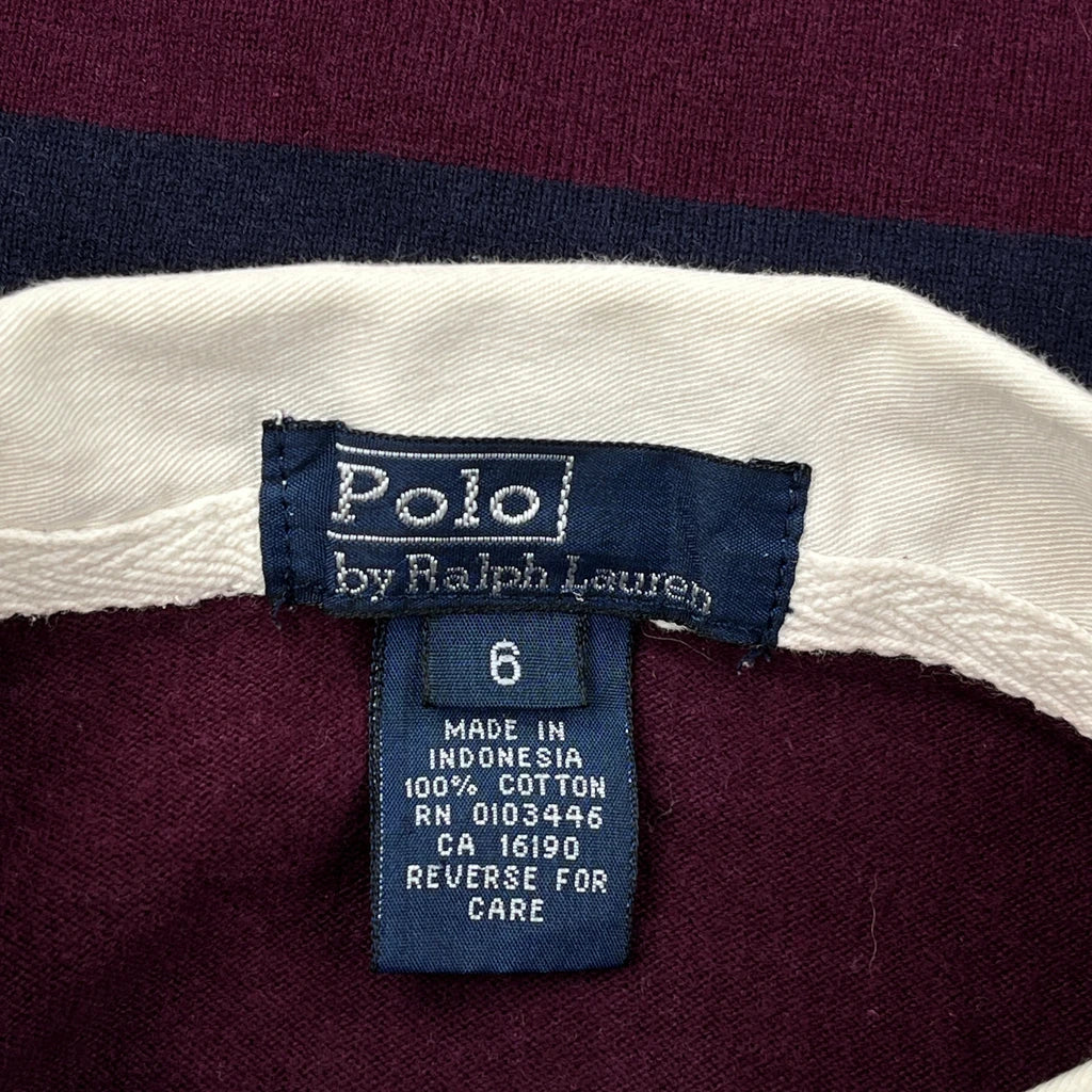 Age 6 Polo By Ralph Lauren Striped Rugby Shirt - Small Burgundy Cotton - Image 3