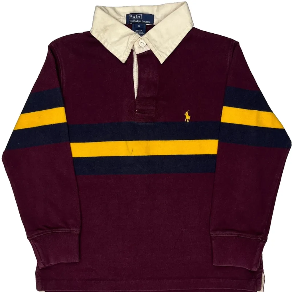 Age 6 Polo By Ralph Lauren Striped Rugby Shirt - Small Burgundy Cotton - Image 4