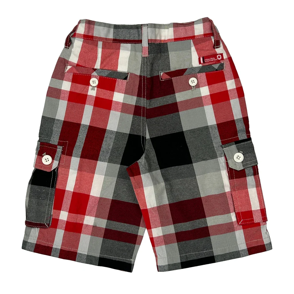 Age 6 Southpole Checked Cargo Shorts - Small Red Cotton - Image 2
