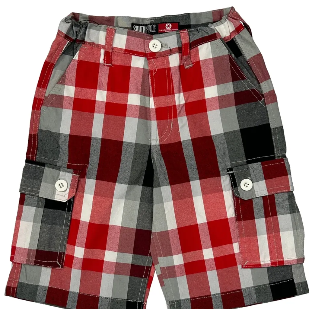 Age 6 Southpole Checked Cargo Shorts - Small Red Cotton - Image 5
