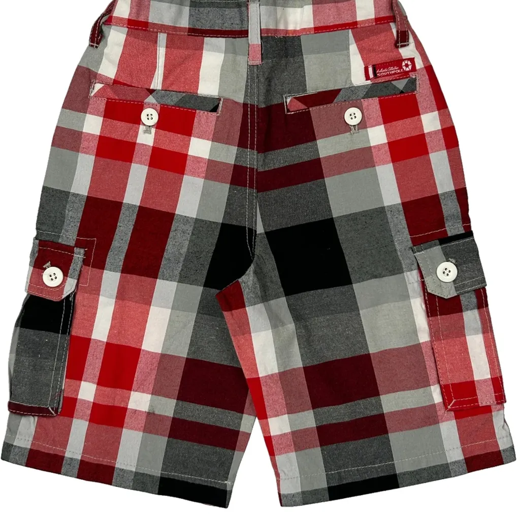Age 6 Southpole Checked Cargo Shorts - Small Red Cotton - Image 6