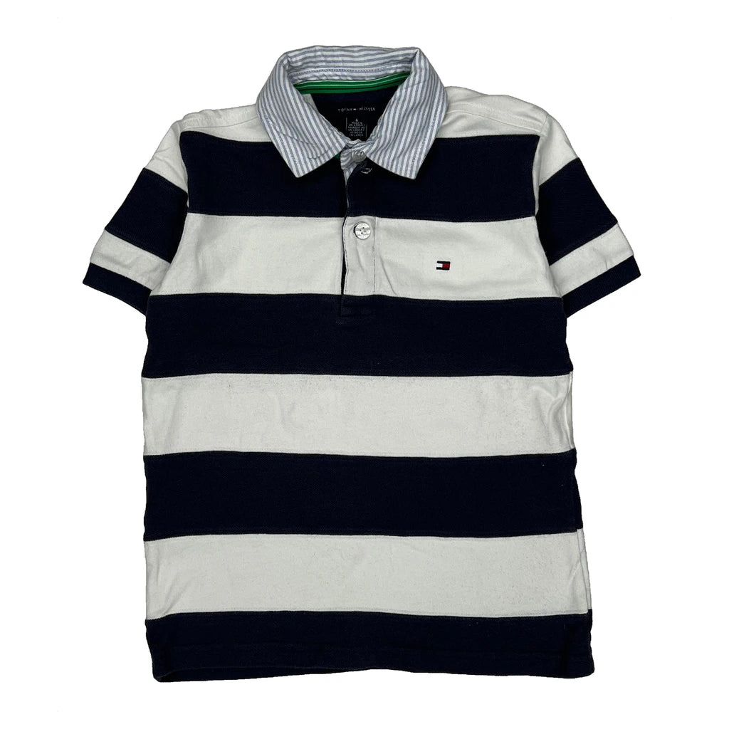 Age 6 Tommy Hilfiger Striped Polo Shirt - XS Navy Cotton