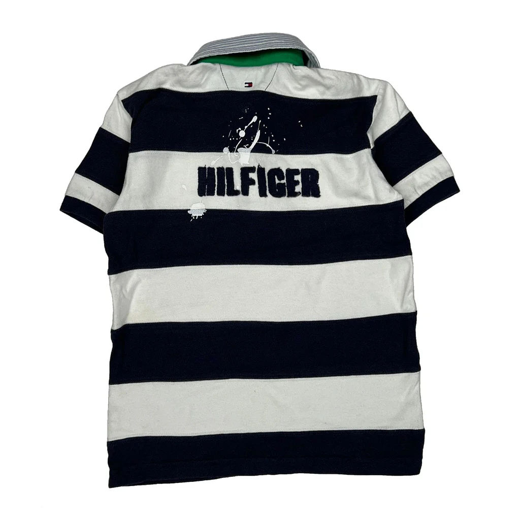 Age 6 Tommy Hilfiger Striped Polo Shirt - XS Navy Cotton - Image 2