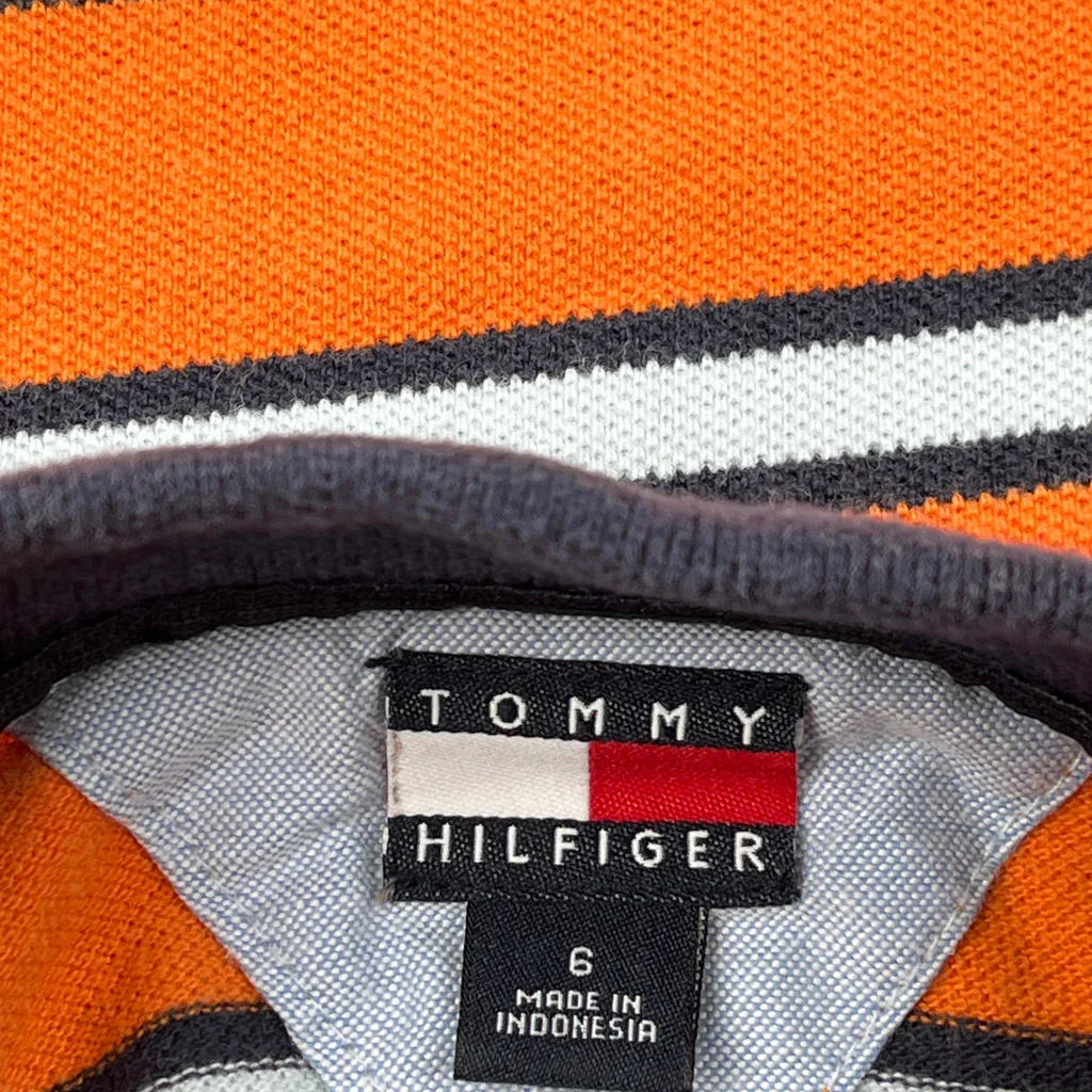Age 6 Tommy Hilfiger Striped Polo Shirt - Small Orange Cotton - Image 3