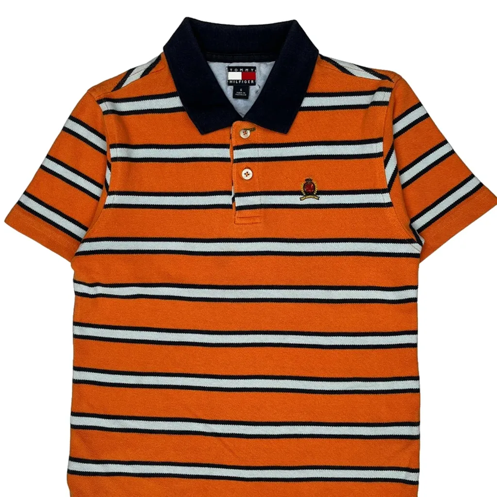 Age 6 Tommy Hilfiger Striped Polo Shirt - Small Orange Cotton - Image 4
