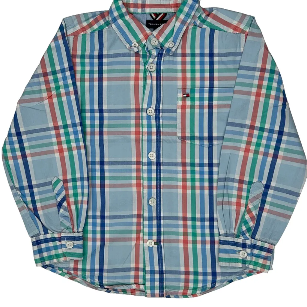 Age 6 Tommy Hilfiger Checked Shirt - XS Blue Cotton - Image 4