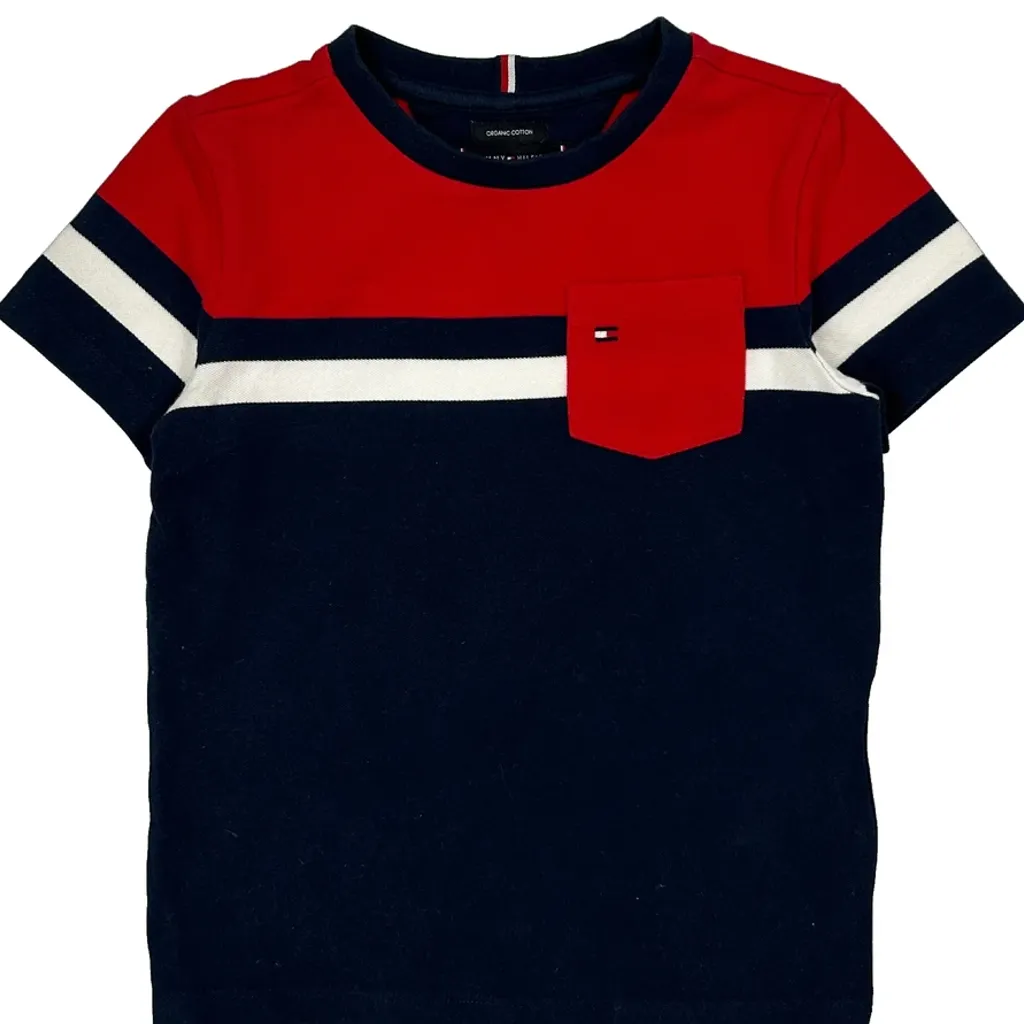 Age 6 Tommy Hilfiger Striped T-Shirt - Small Navy Cotton - Image 5