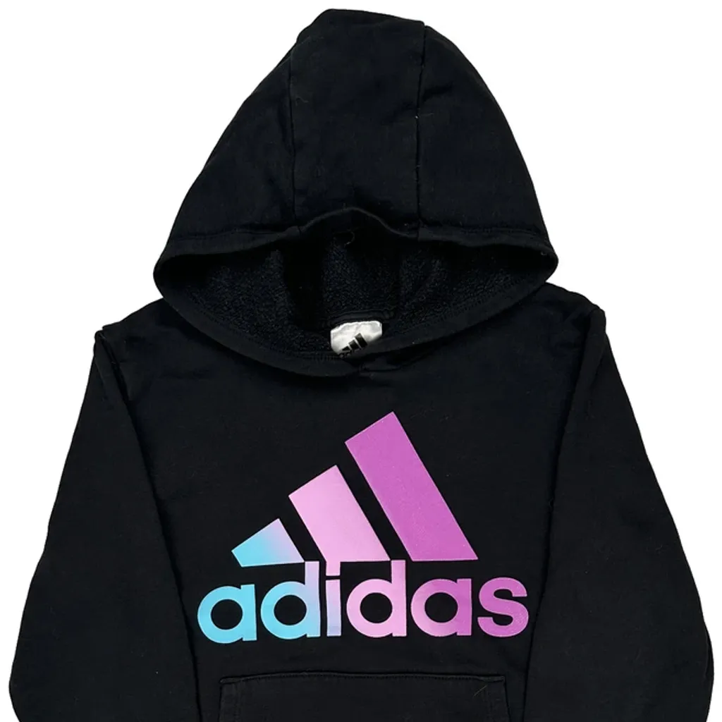 Age 7-8 Adidas Slim Fit Hoodie - Small Black Cotton Blend - Image 6