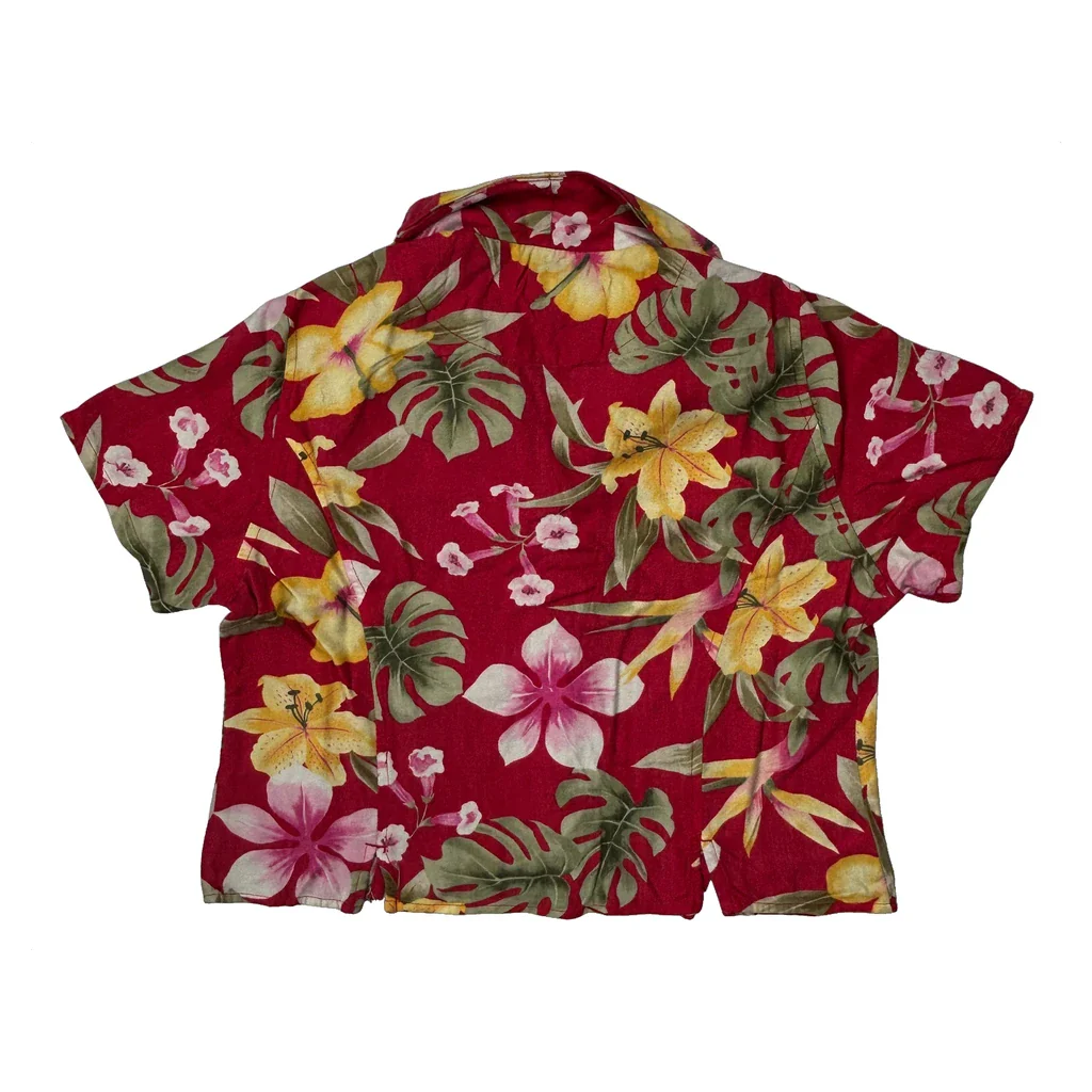 Age 7-8 Caribbean Joe Floral Hawaiian Shirt - Small Red Cotton - Image 2