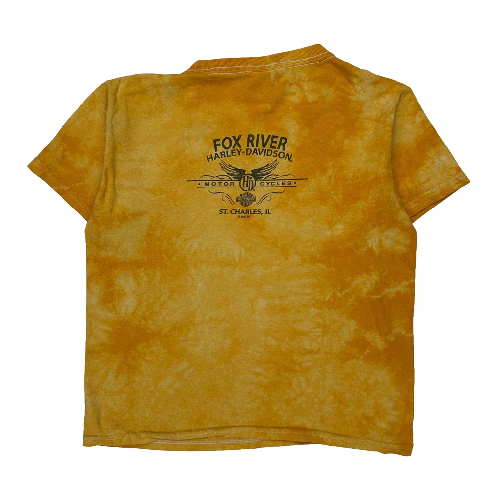Age 7-8 Harley Davidson Tie-Dye T-Shirt - Medium Yellow Cotton - Image 2