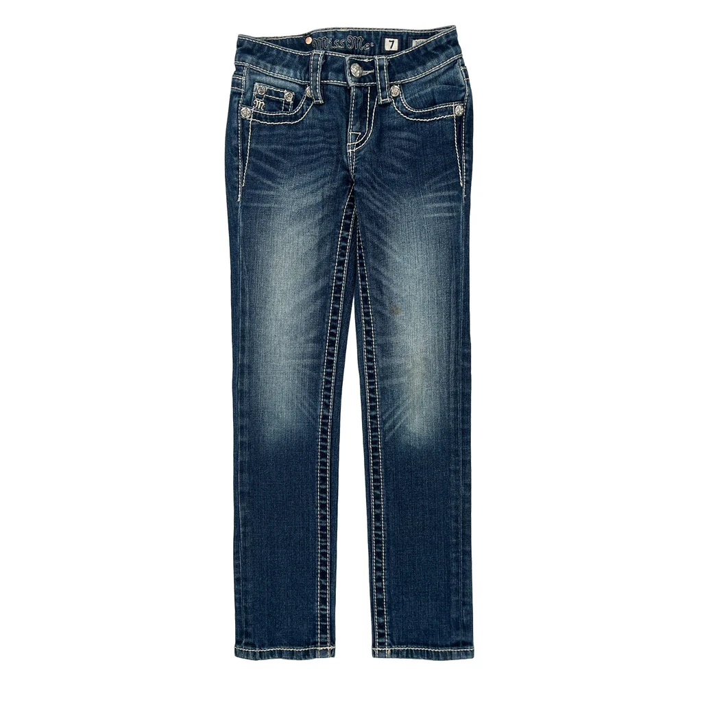 Age 7 Miss Me Skinny Jeans - Small Blue Cotton Blend - Image 2