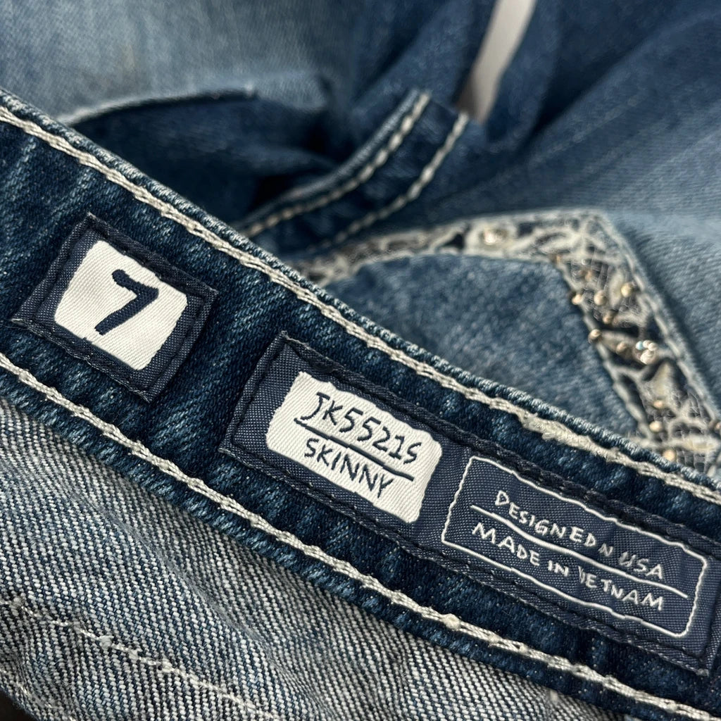Age 7 Miss Me Skinny Jeans - Small Blue Cotton Blend - Image 3