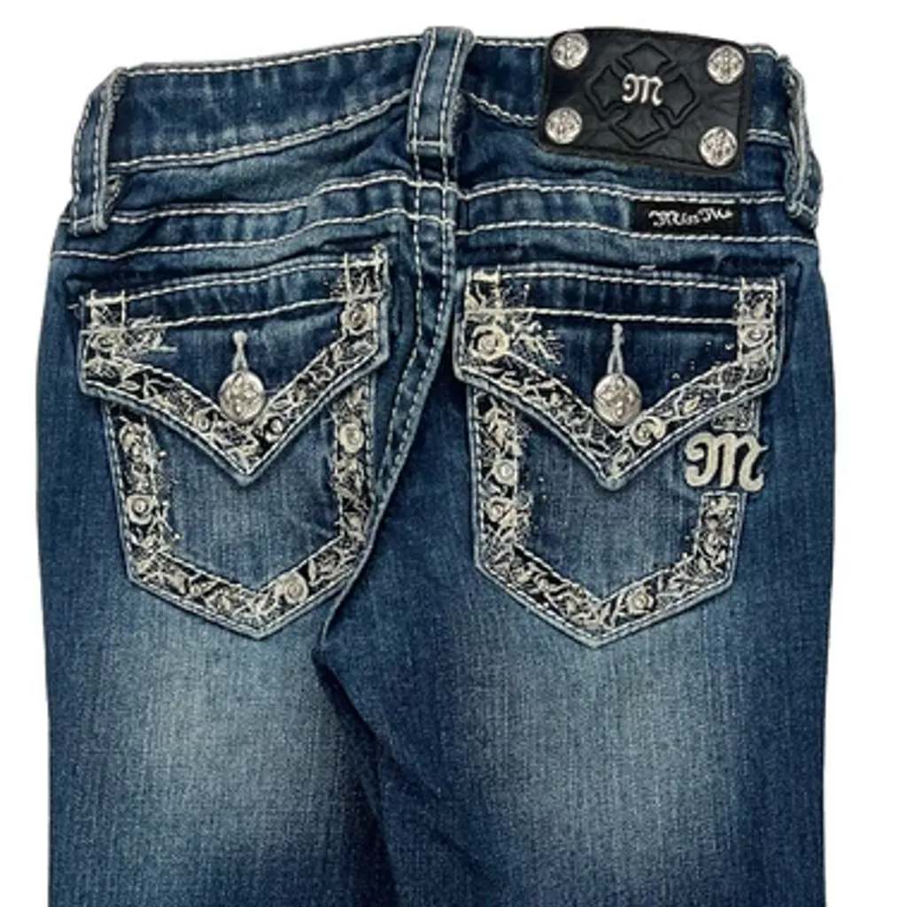 Age 7 Miss Me Skinny Jeans - Small Blue Cotton Blend - Image 4