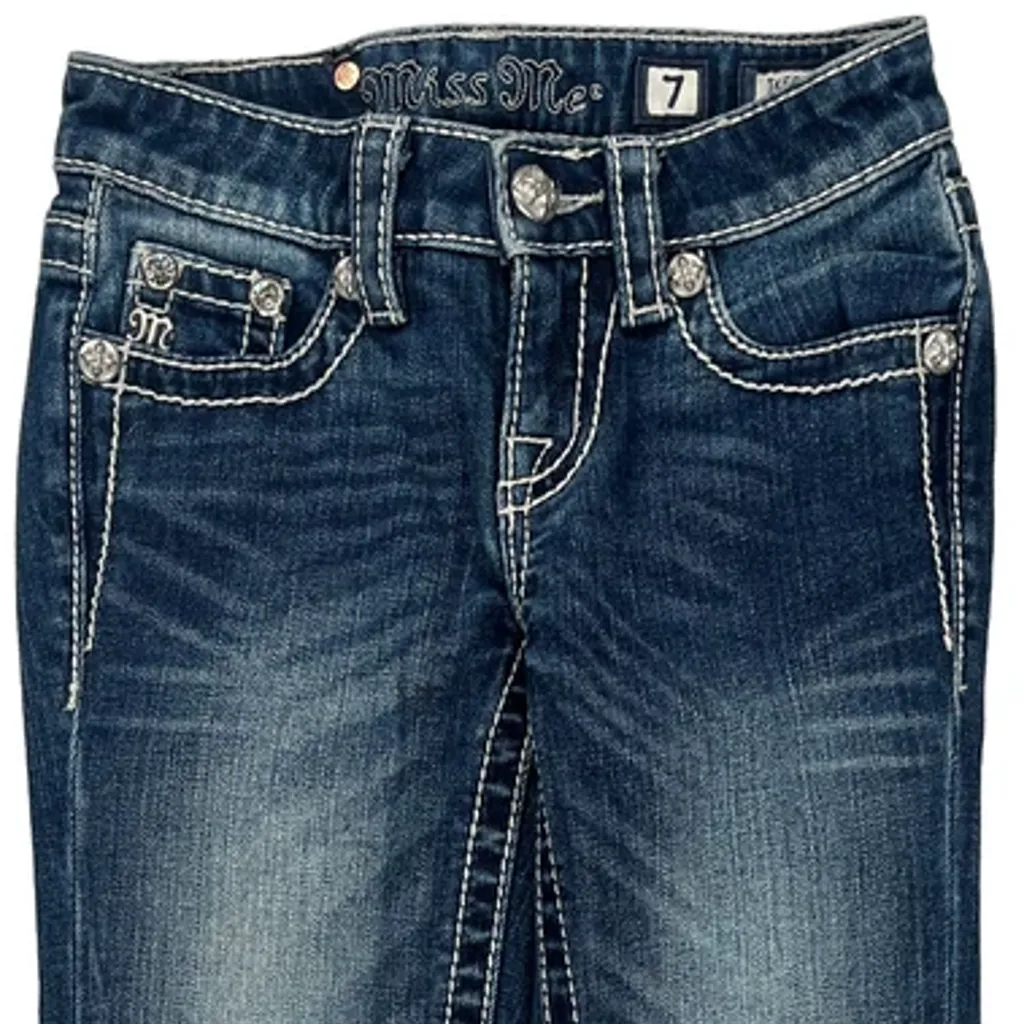 Age 7 Miss Me Skinny Jeans - Small Blue Cotton Blend - Image 7