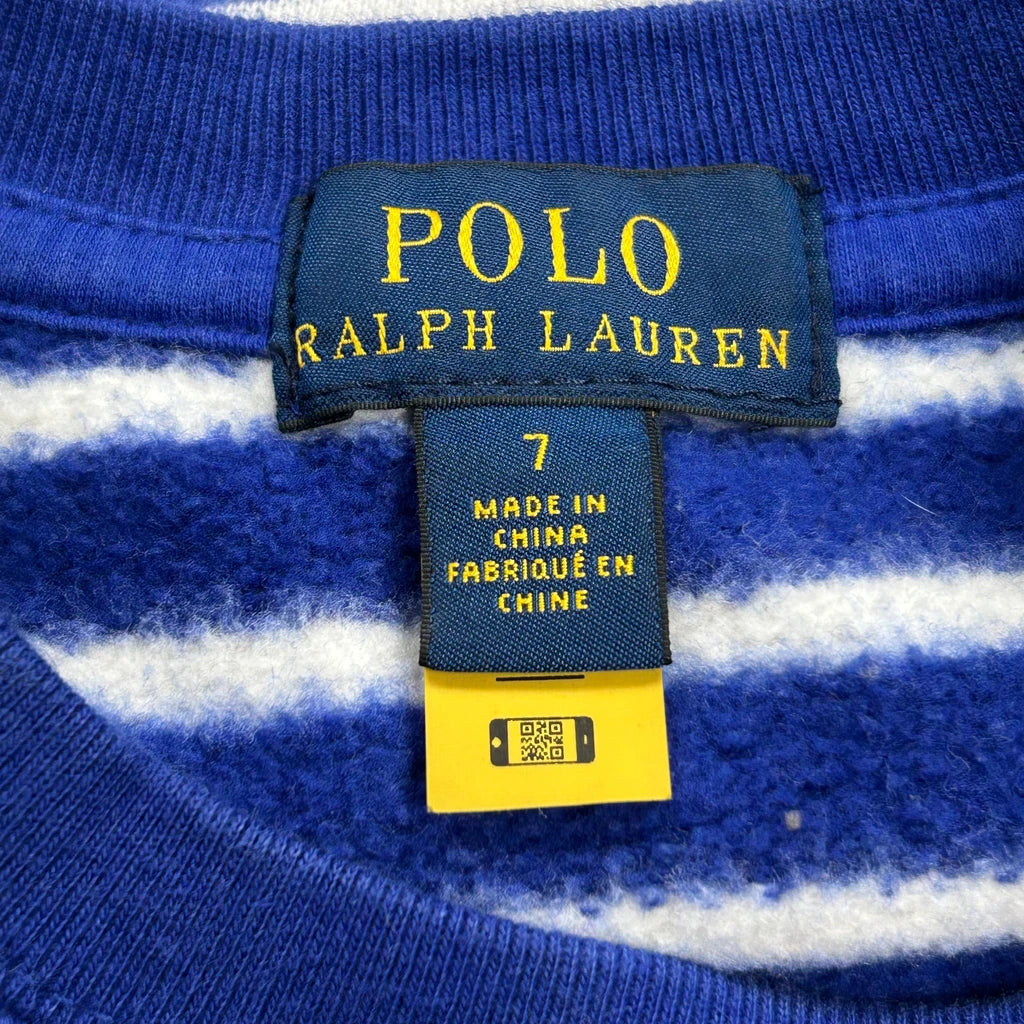 Age 7 Polo Bear Polo By Ralph Lauren Striped Sweatshirt - Medium Blue Cotton - Image 3