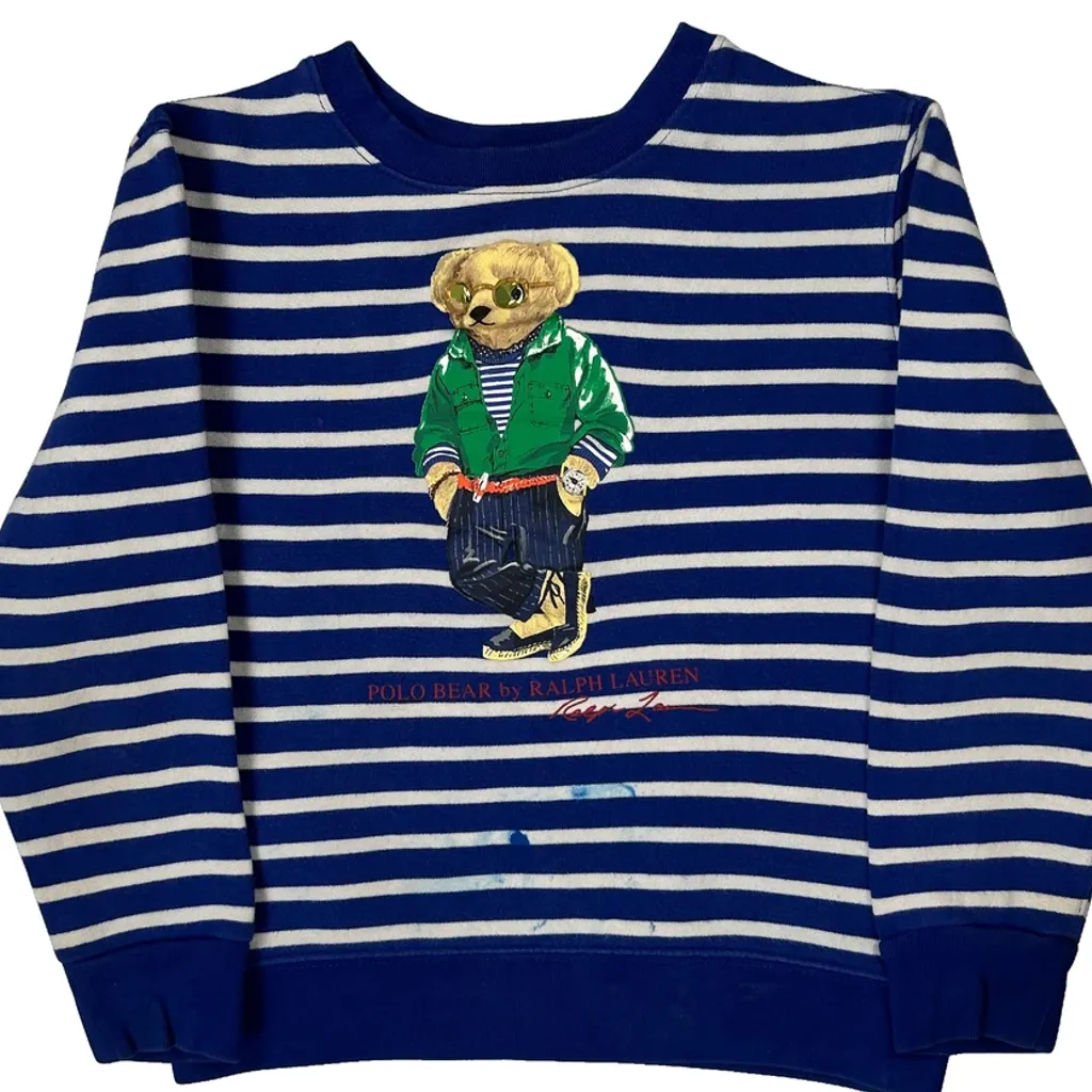 Age 7 Polo Bear Polo By Ralph Lauren Striped Sweatshirt - Medium Blue Cotton - Image 4