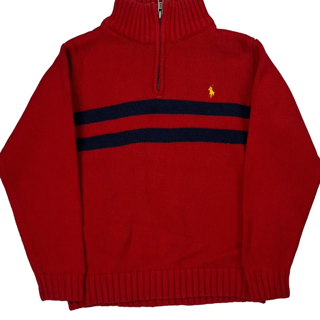 Age 7 Polo By Ralph Lauren Striped 1/4 Zip - Small Red Cotton - Image 4