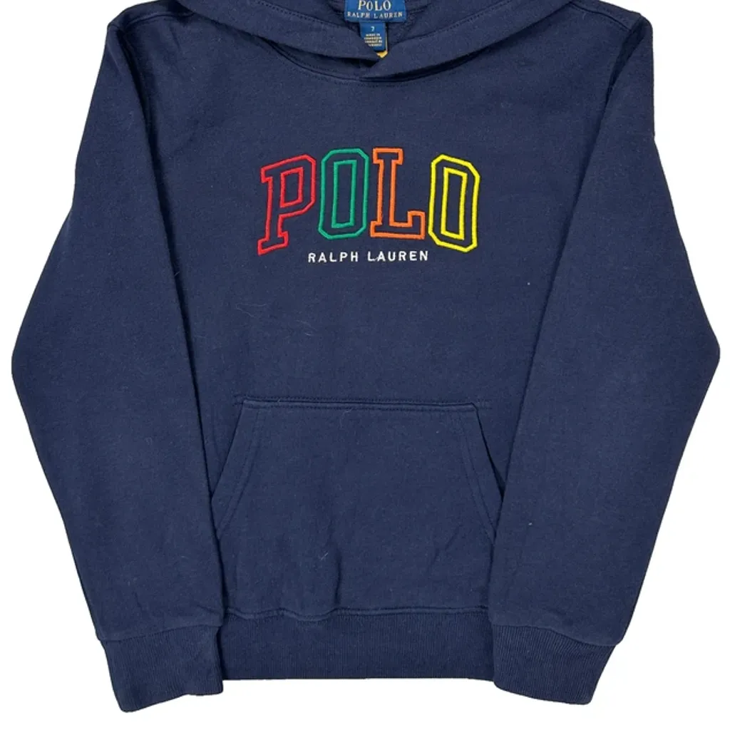 Age 7 Polo By Ralph Lauren Spellout Hoodie - Small Navy Cotton - Image 5