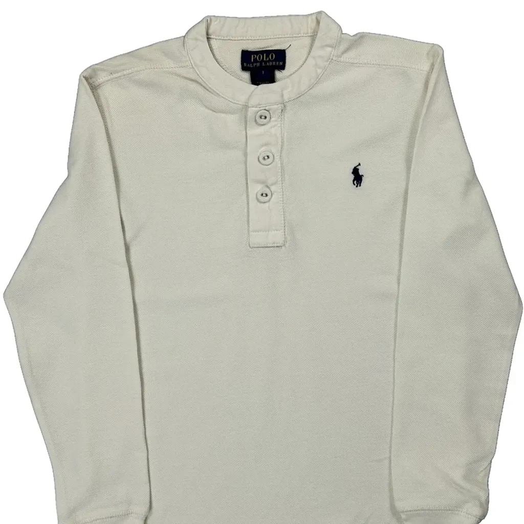 Age 7 Polo By Ralph Lauren Long Sleeve T-Shirt - Medium Cream Cotton - Image 4