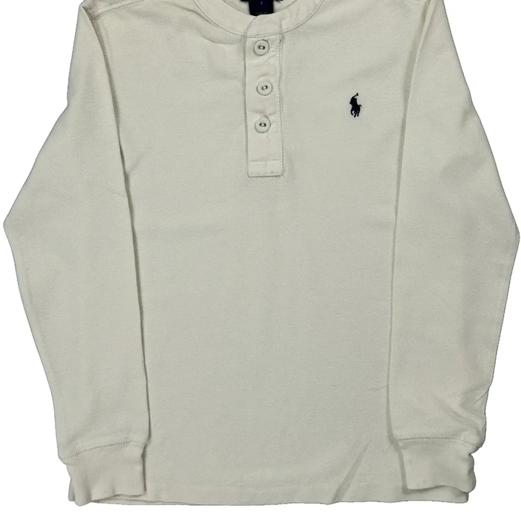 Age 7 Polo By Ralph Lauren Long Sleeve T-Shirt - Medium Cream Cotton - Image 5