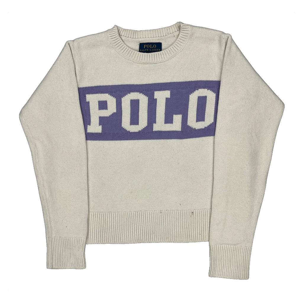 Age 7 Polo By Ralph Lauren Spellout Sweater - Small Cream Cotton