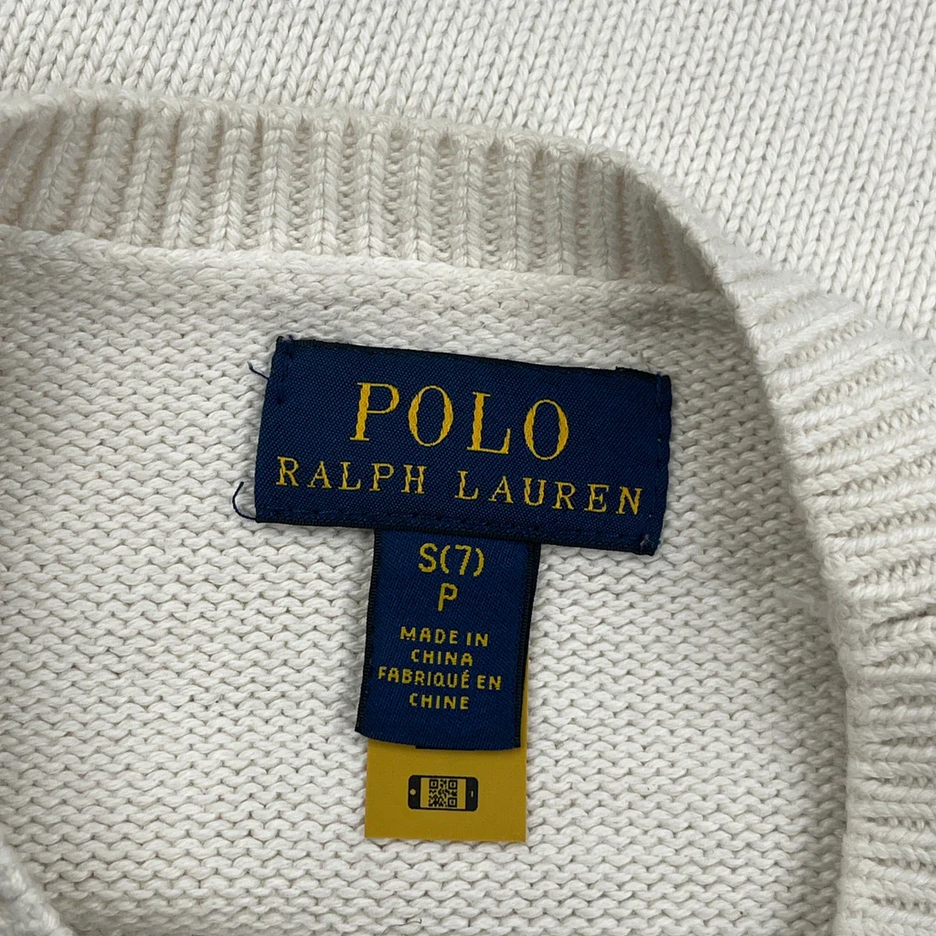 Age 7 Polo By Ralph Lauren Spellout Sweater - Small Cream Cotton - Image 3