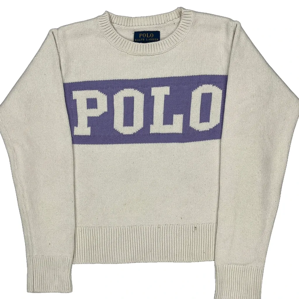 Age 7 Polo By Ralph Lauren Spellout Sweater - Small Cream Cotton - Image 4