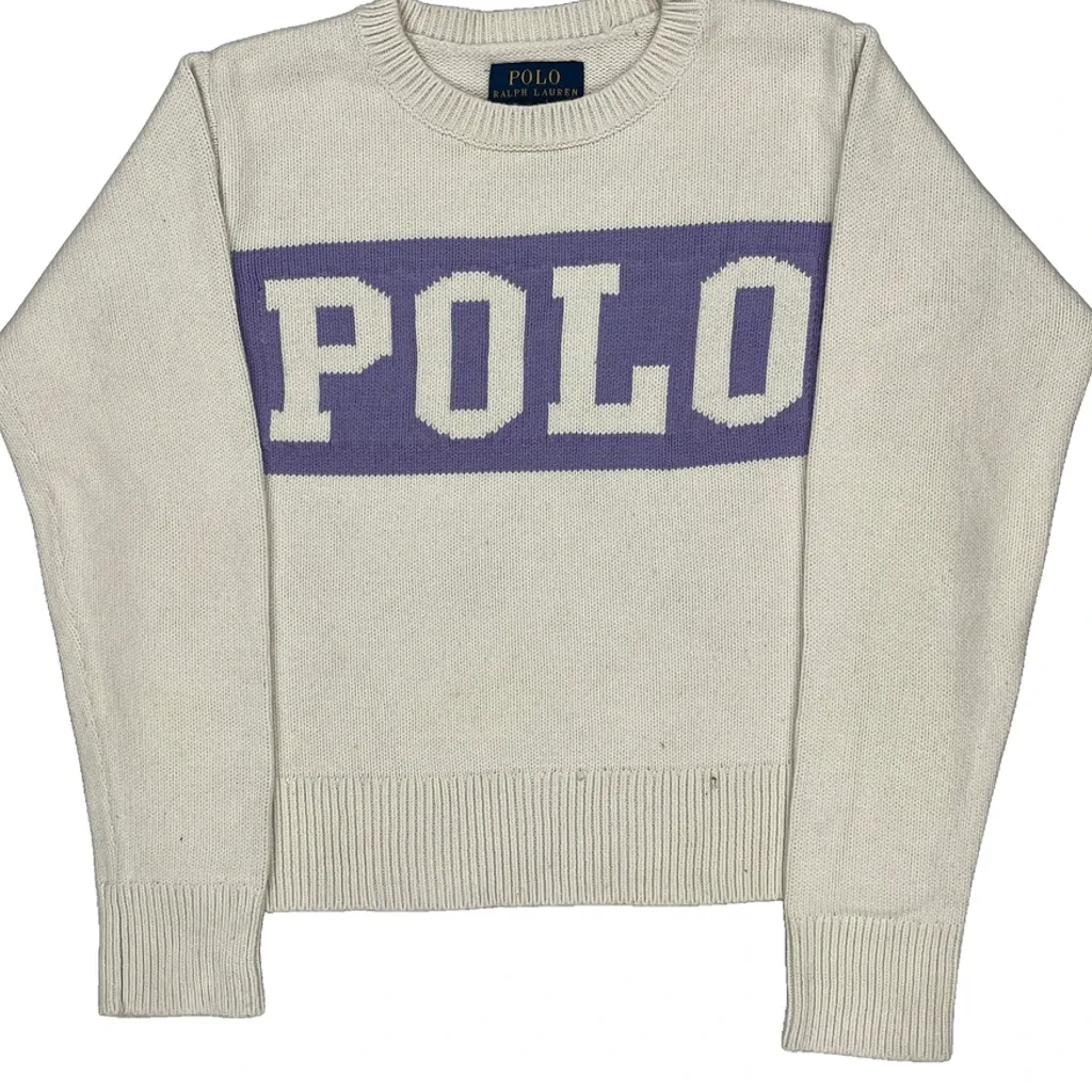 Age 7 Polo By Ralph Lauren Spellout Sweater - Small Cream Cotton - Image 5